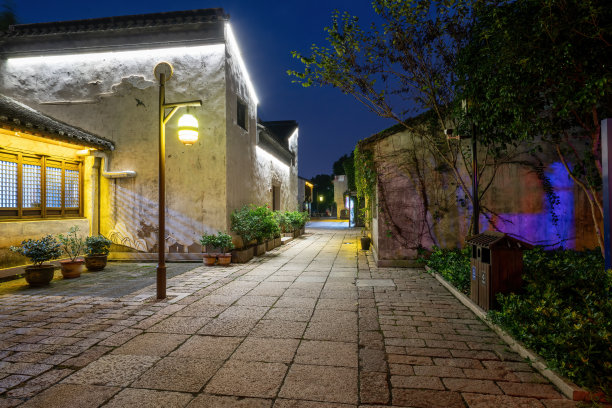 无锡市党口古镇街道夜景图片下载