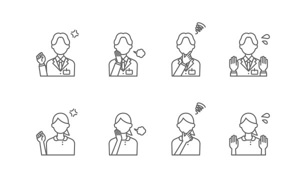 一幅医生和护士带着消极情绪的插图。简单的线条绘制图标集。图片下载