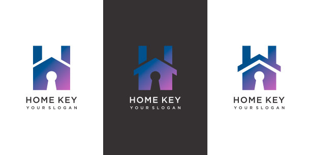 符号字母H，家钥匙，安全家符号模板与现代概念溢价矢量图片下载