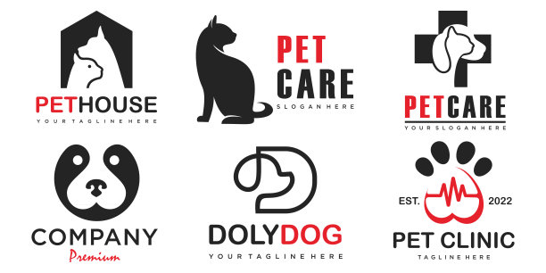 宠物店狗猫图标矢量符号设计（可用作宠物店、宠物诊所的标志）图片下载