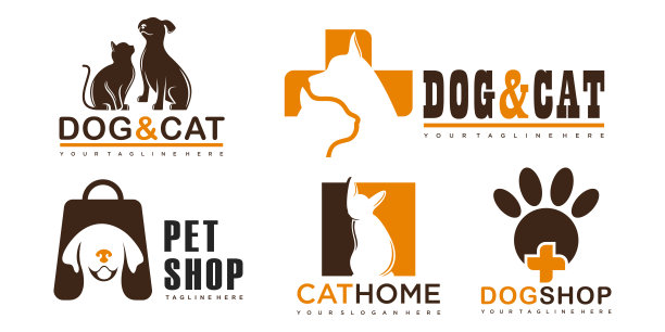 狗猫宠物店图标集矢量符号设计。这个标志可以作为宠物店、宠物诊所的标志。图片下载