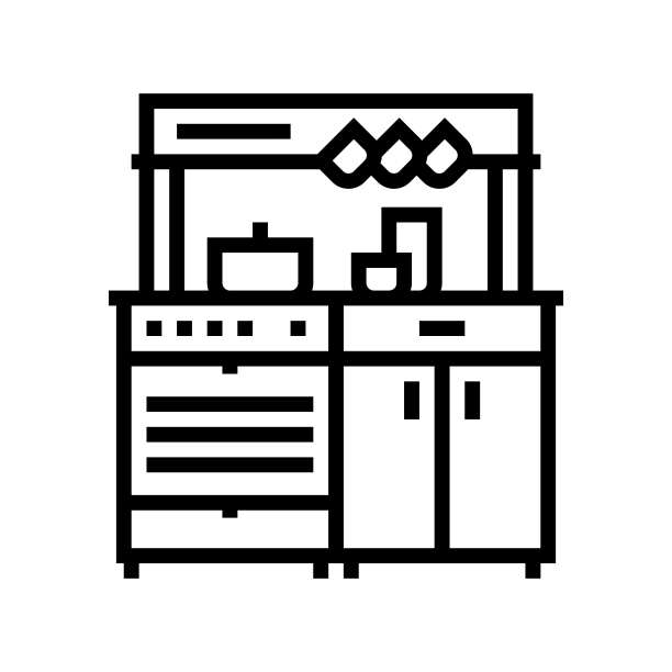 玩厨房玩具儿童游戏线图标矢量插图图片下载