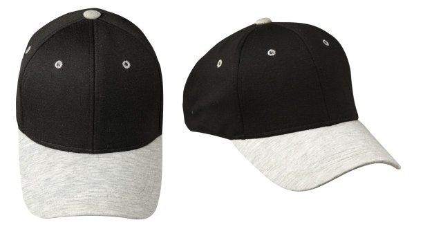 帽子孤立在白色的背景上。黑色的帽子和灰色的遮阳板图片下载