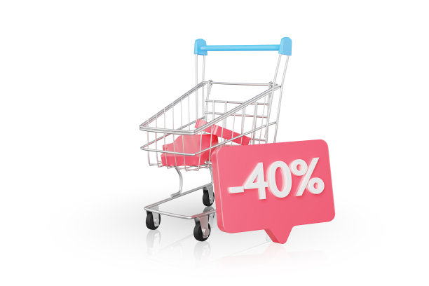 打四折。购物车折扣图标。商店打折促销。销售广告。广告横幅。-四折优惠图片下载
