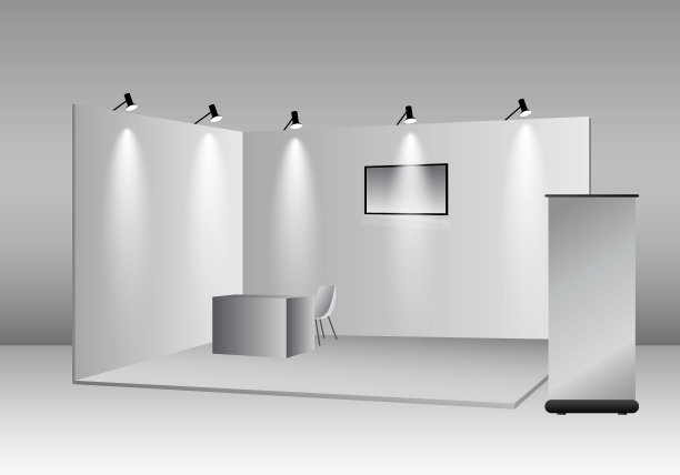 一套逼真的贸易展台或白色空白展台或企业商业展台。每股收益向量图片下载
