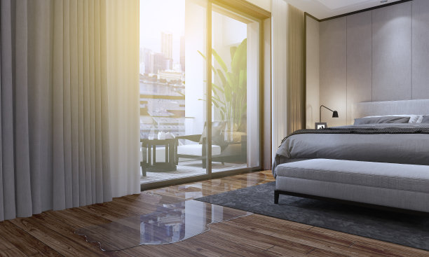 水淹在卧室的镶木地板上图片下载