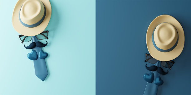 3 d渲染。为父亲节设计蓝色背景的横幅。有拷贝空间。图片下载