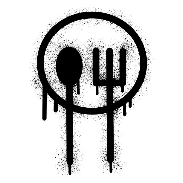 用黑色喷漆涂鸦的食物图标图片下载