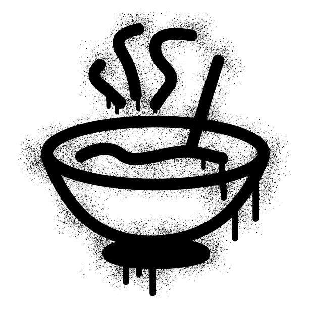 用黑色喷漆在碗里煮汤图片下载