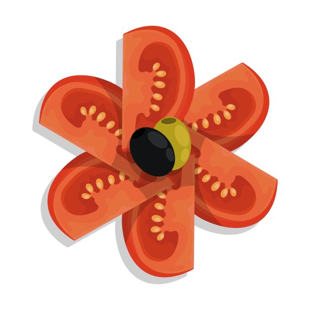 切碎的番茄片，用于装饰沙拉和肉类菜肴。星形番茄蔬菜片。平面卡通矢量隔离在白色背景上图片下载