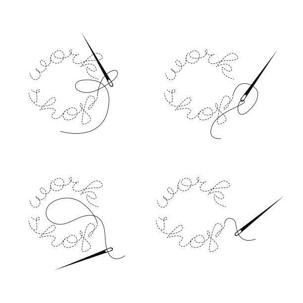 一套绣字“车间”与中断轮廓。图片下载