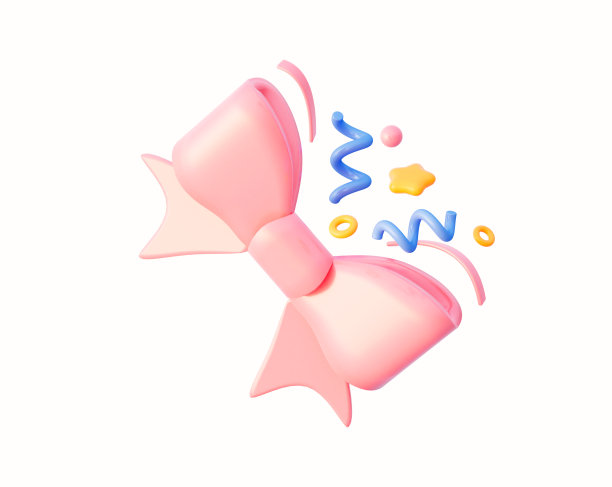 3D蝴蝶结彩带与五彩纸屑。设计元素为社交网络，生日生日庆典，狂欢节，装饰缎带元素。3d渲染图。图片下载