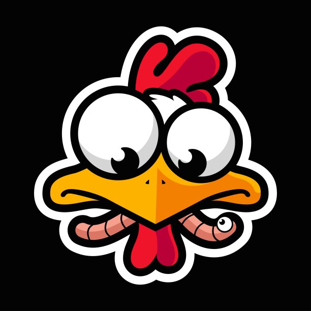 鸡吃虫子的卡通插画图片下载