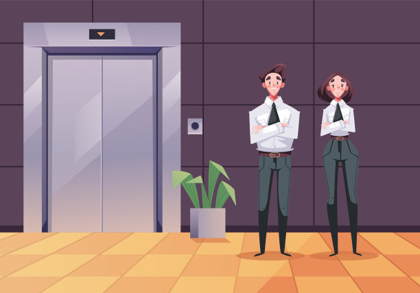 办公室人们排队等候电梯的概念。矢量图形设计插图图片下载