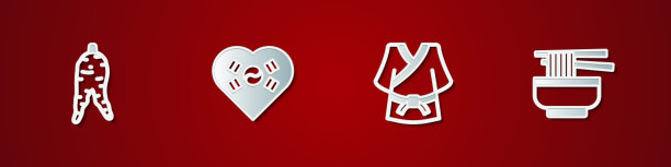 设人参根，用心爱韩国，和服和拉面标志。向量图片下载