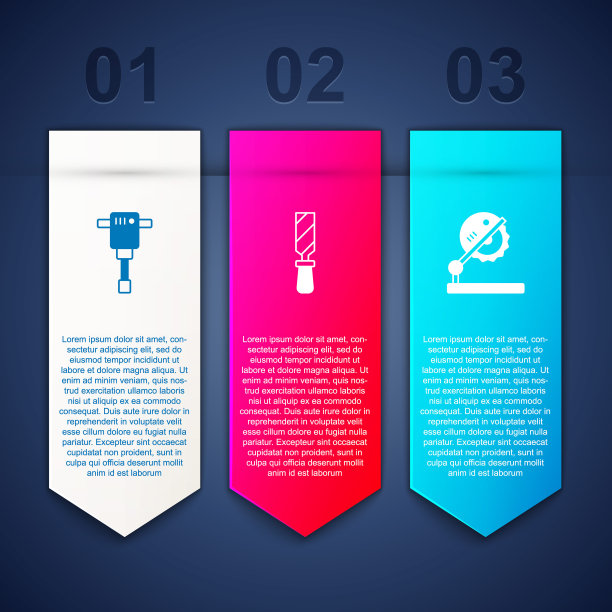 安装施工手提钻，锉刀和台锯木工。业务信息图表模板。向量图片下载