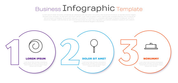摆好线，用肉桂卷面包，煎锅和草莓芝士蛋糕片。业务信息图表模板。向量图片下载