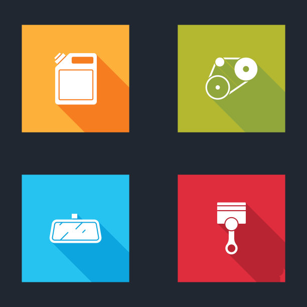 设置汽油罐，正时皮带套件，汽车后视镜和发动机活塞图标。向量图片下载