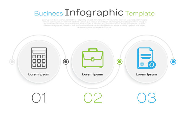 设置行计算器，公文包和财务文件。业务信息图表模板。向量图片下载