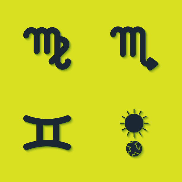 设置处女星座，至日，双子座和天蝎座图标。向量图片下载