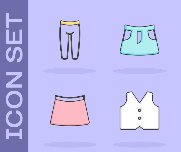 设置马甲，打底裤，裙子和图标。向量图片下载