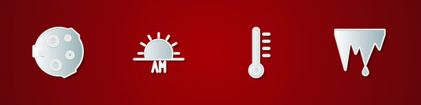 集月亮，日出，气象温度计和冰柱图标。向量图片下载