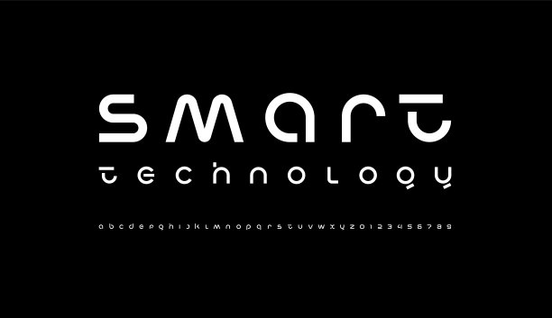 虚拟网络字体，数字字母做成空间未来设计，小写白色拉丁字母A-Z和阿拉伯数字0-9的空间风格图片下载