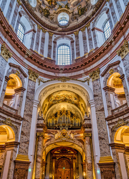 奥地利维也纳卡尔斯广场历史悠久的巴洛克式教堂图片下载