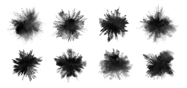 爆炸的白色粉末在黑色背景上，孤立的图片下载