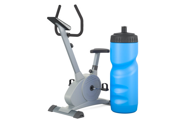 带有运动自行车的塑料运动水瓶，3D渲染图片下载