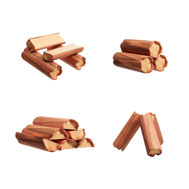 原木设置在白色的空白色背景图片下载