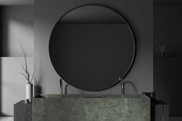 灰色浴室内部与槽水槽和洗浴配件图片下载