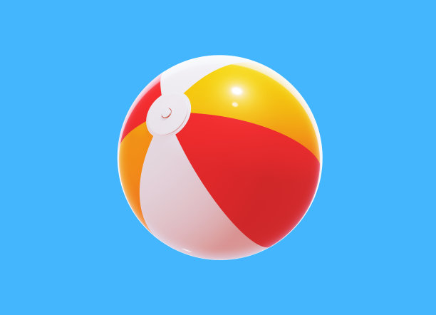 Orange Red And White Colored Beach Ball On Blue Background图片下载