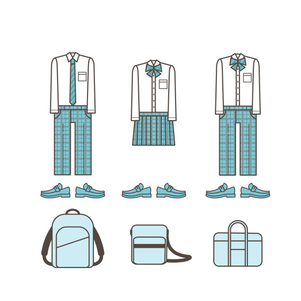 School uniform and student bag icon Simple illustration set material图片下载