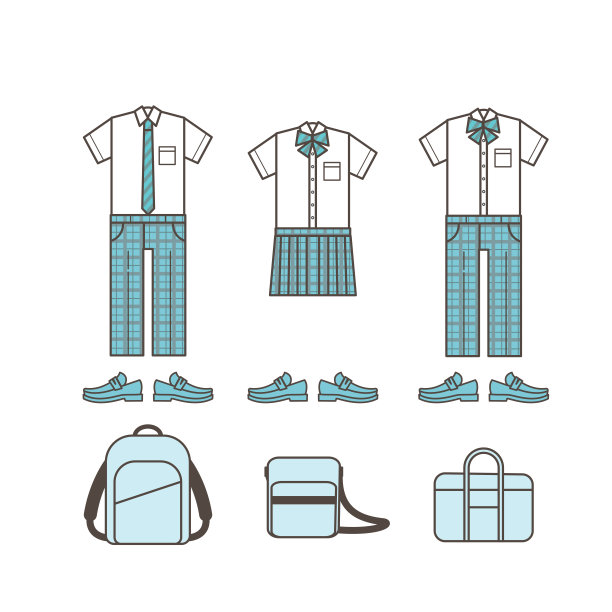 School uniform and student bag icon Simple illustration set material图片下载