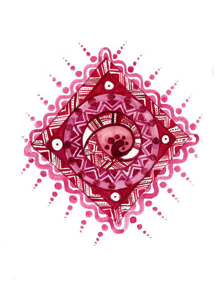 A pink rhombus filled with an ornament on a white background.图片下载