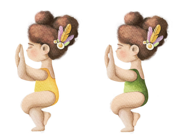 baby girl watercolor illustration doing yoga poses图片下载