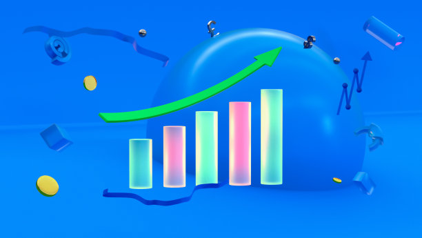 Abstract colorful multi-colored figures, arrows, graphs on a blue background. Business and finance, Foreign exchange market. 3D rendering.图片下载