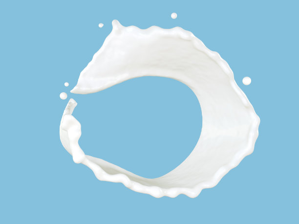 特写牛奶飞溅孤立的蓝色背景。3 d渲染。剪切部分。图片下载