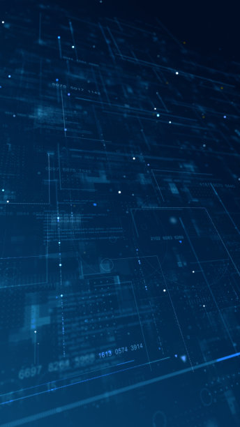 蓝色数据矩阵模拟数字线和网格透视技术，具有未来主义HUD屏幕抽象背景和垂直视频概念图片下载
