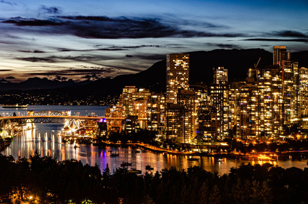温哥华市中心，暴风雨的天空图片下载