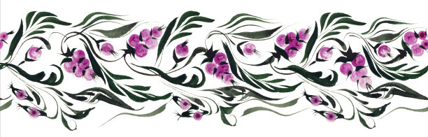 花卉无缝边界图案从葡萄藤，束紫葡萄和绿叶孤立在一个白色的背景图片下载