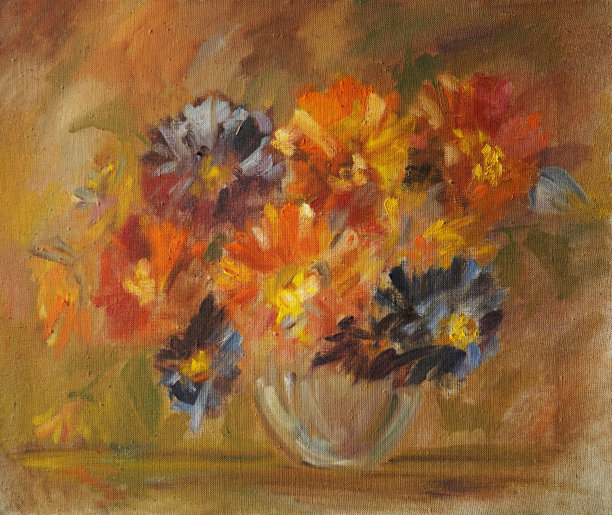 鲜艳的花朵油画印象派现代主义。图片下载