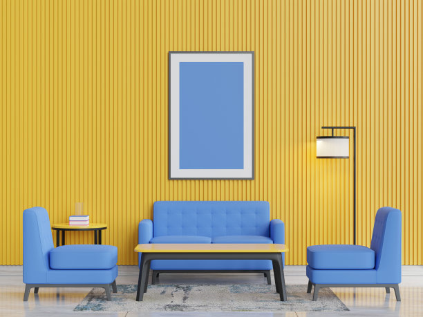 室内海报框架模型与3D室内插图图片下载