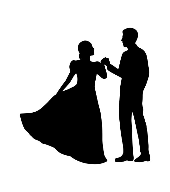 婚礼剪影印花。新郎和新娘爱一对矢量图标。黑色素人造型，雕花图案图片下载