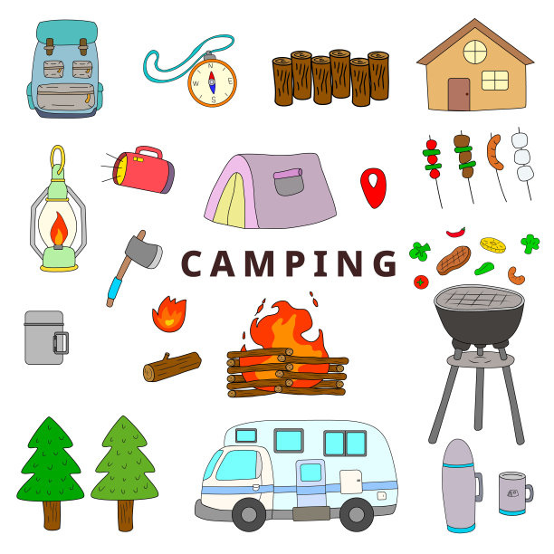 露营用品-各种露营插图图片下载