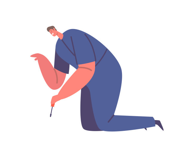 工人男性角色使用螺丝刀拧紧或松开螺丝。用于建筑、家具组装的常用工具图片下载