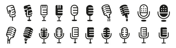 麦克风图标设置。麦克风收集。麦克风剪影。麦克风矢量图标。图片下载