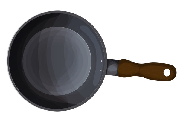 煎锅顶视图厨房炊具设备在卡通风格孤立的白色背景。圆形铁氟龙煎锅。矢量图图片下载