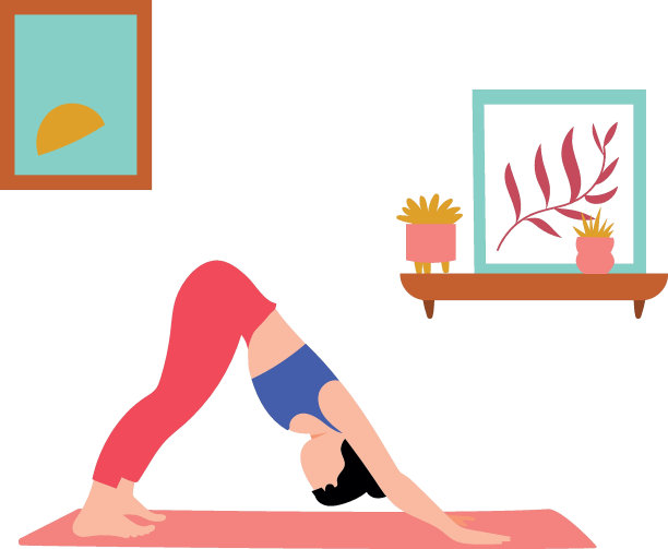 女孩练习下犬式。图片下载